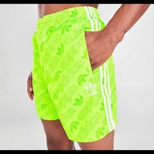Adidas men’s all over logo  green swim shorts